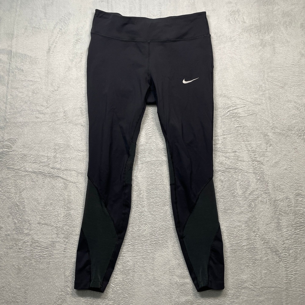 Nike Dri-FIT Running Leggings Women Large Black Mesh Panel Athletic